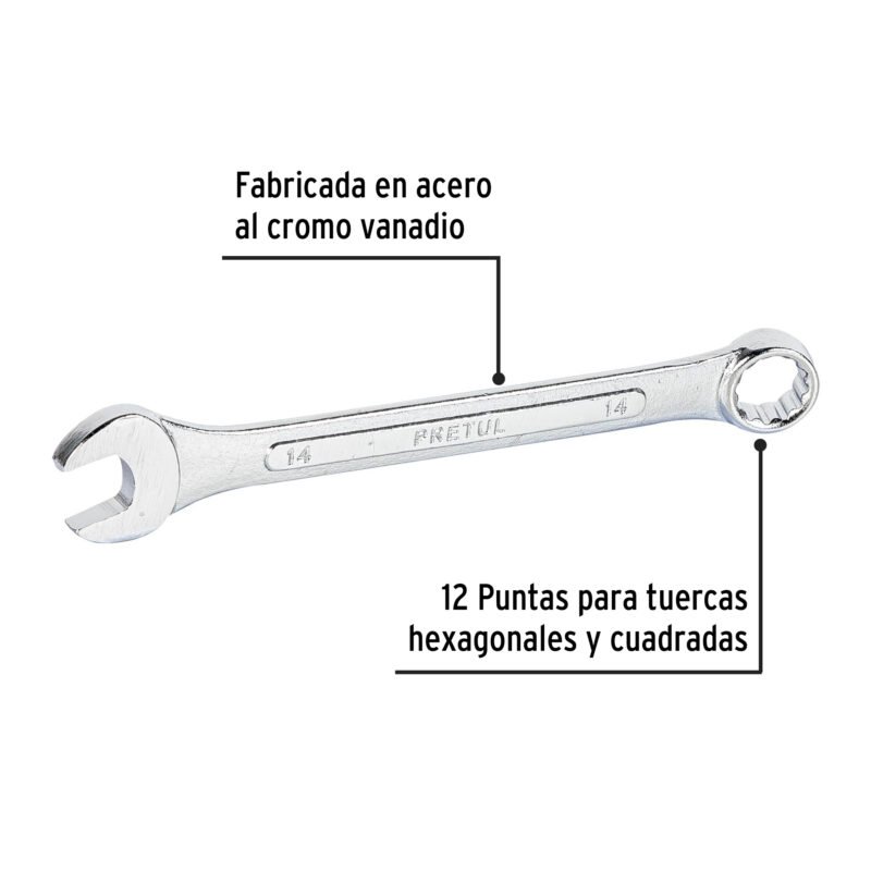 LL-2014MPFC1.jpg Código: 21908 Llave combinada 14 mm x 180 mm de largo, Pretul LL-2014MP