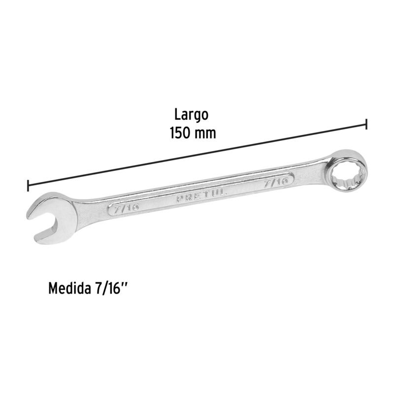 Código: 21883 Llave combinada 7/16' x 150 mm de largo, Pretul LL-2014P