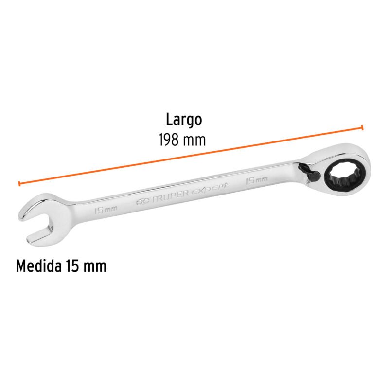 Código: 13711 Llave combinada matraca reversible 15mmx198 mm largo, Expert LL-2015MXR