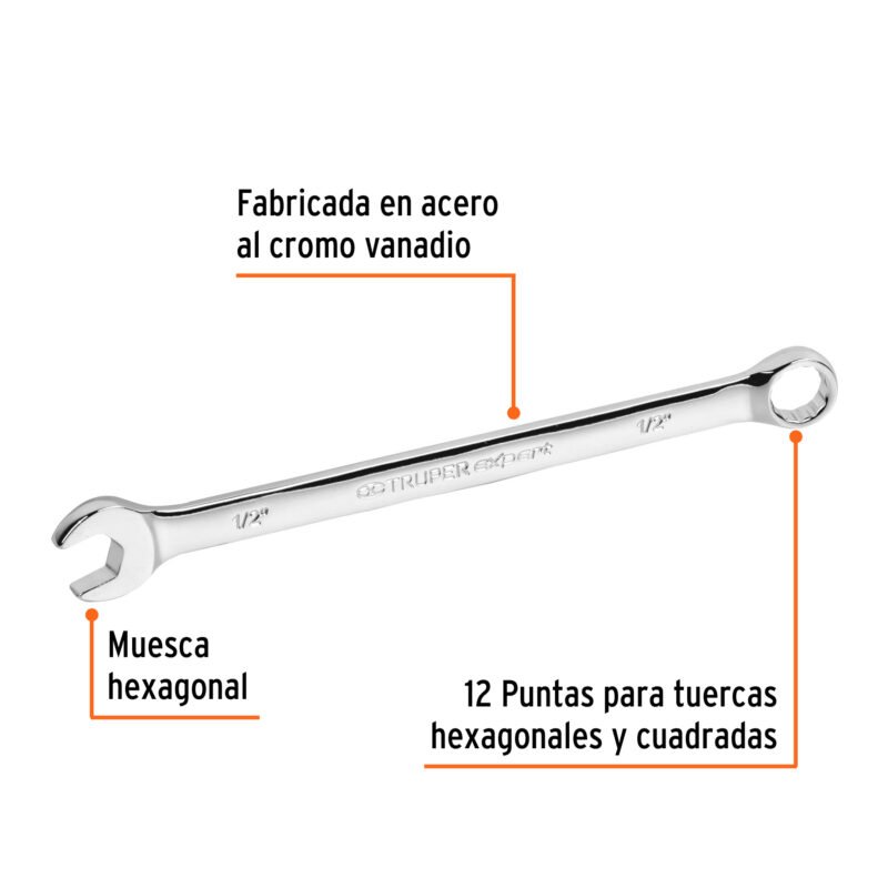 Código: 15594 Llave combinada extralarga 1/2' x 202 mm de largo, Expert LL-2016