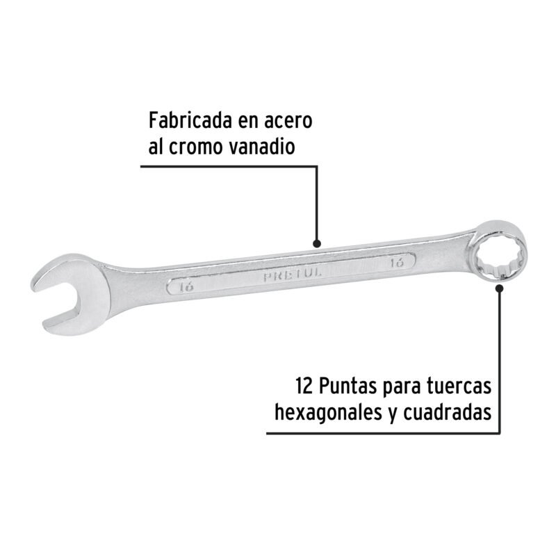 LL-2016MPFC1.jpg Código: 21910 Llave combinada 16 mm x 200 mm de largo, Pretul LL-2016MP