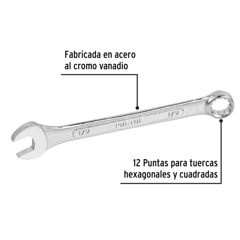 Código: 21884 Llave combinada 1/2' x 170 mm de largo, Pretul LL-2016P