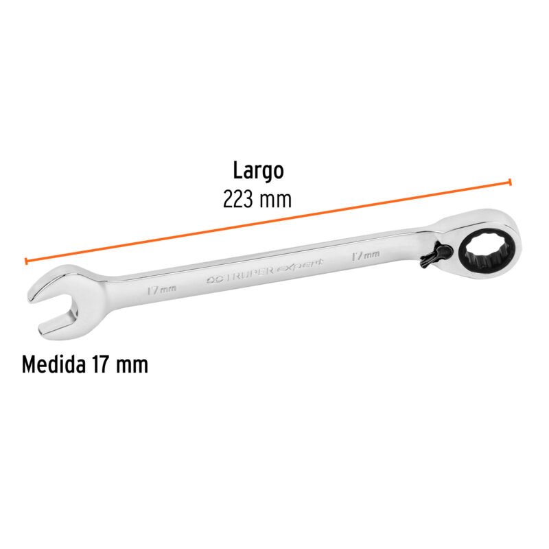 Código: 13728 Llave combinada matraca reversible 17mmx223 mm largo, Expert LL-2017MXR