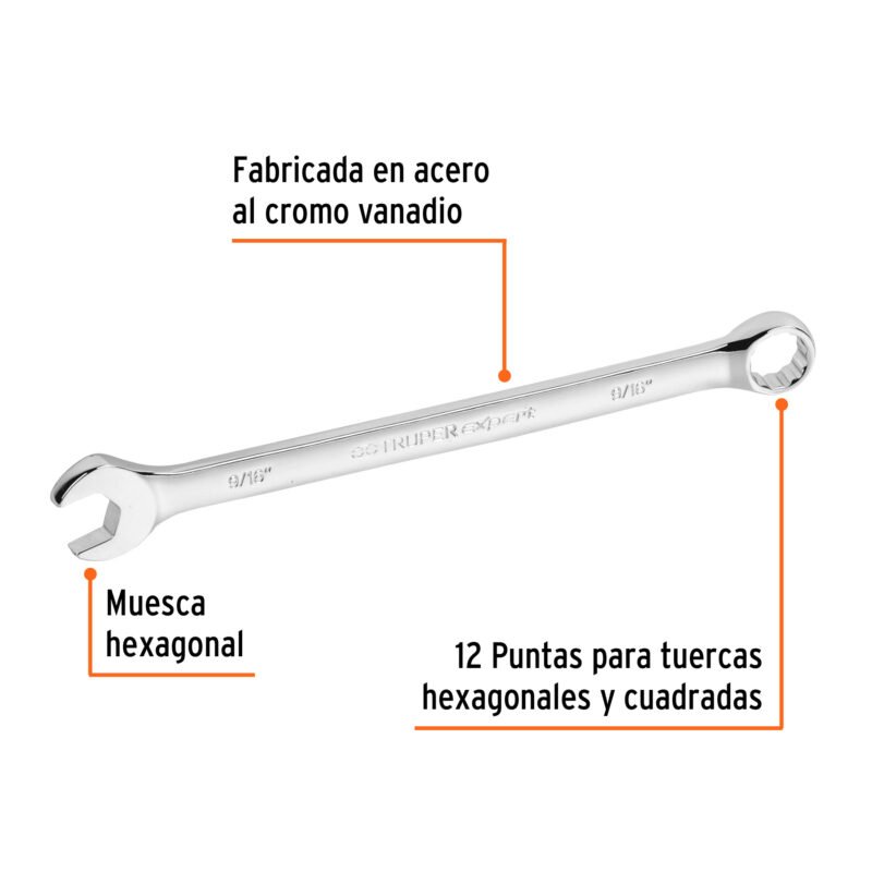 Código: 15595 Llave combinada extralarga 9/16' x 220 mm de largo, Expert LL-2018
