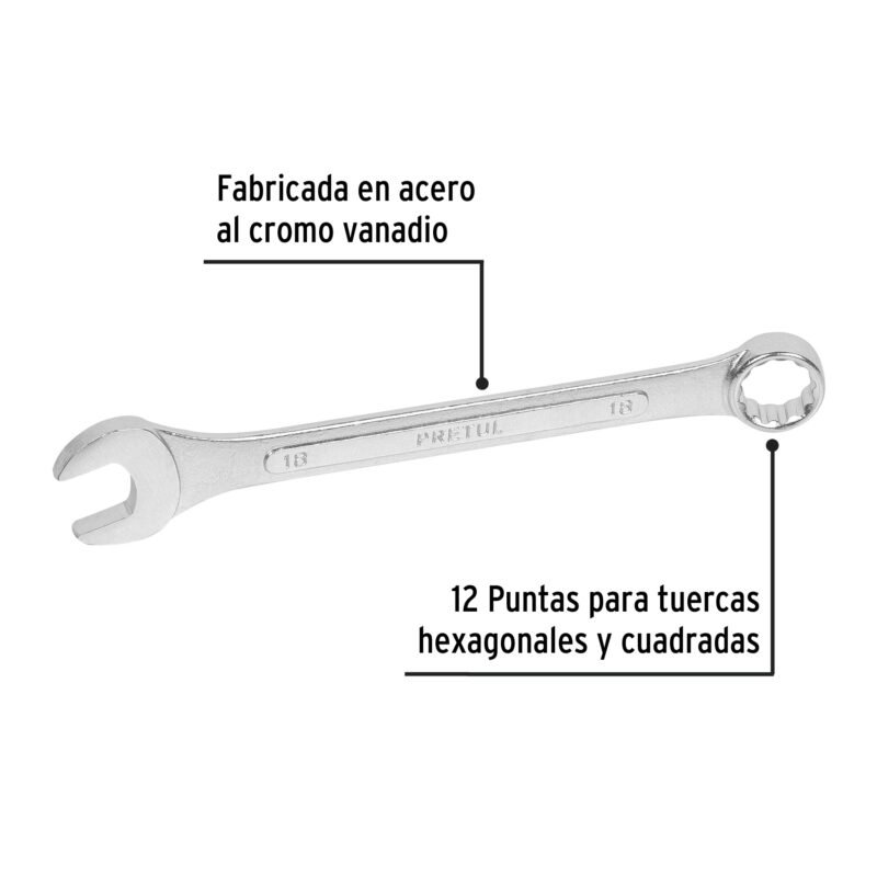 LL-2018MPFC1.jpg Código: 21912 Llave combinada 18 mm x 220 mm de largo, Pretul LL-2018MP