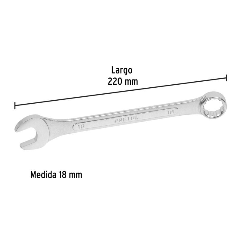 LL-2018MPFC2.jpg Código: 21912 Llave combinada 18 mm x 220 mm de largo, Pretul LL-2018MP