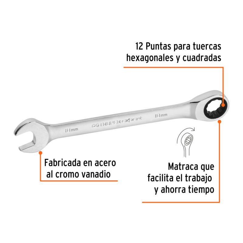 Código: 15748 Llave combinada con matraca 18 mm x 230 mm largo, Expert LL-2018MX