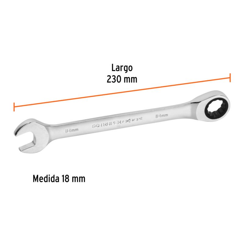 Código: 15748 Llave combinada con matraca 18 mm x 230 mm largo, Expert LL-2018MX