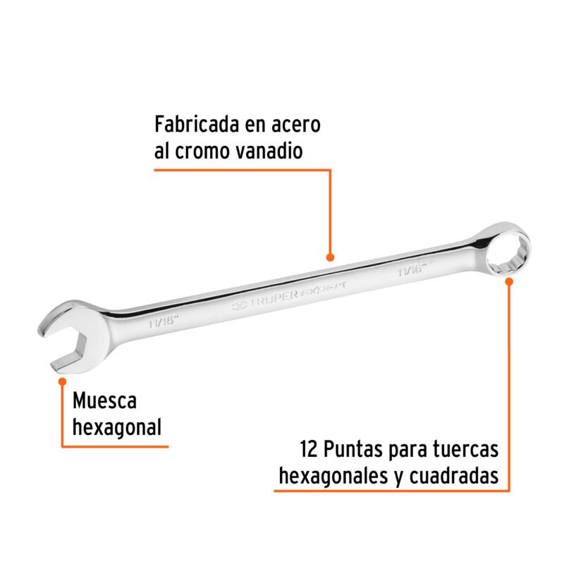 Código: 15597 Llave combinada extralarga 11/16' x 259 mm de largo, Expert LL-2022