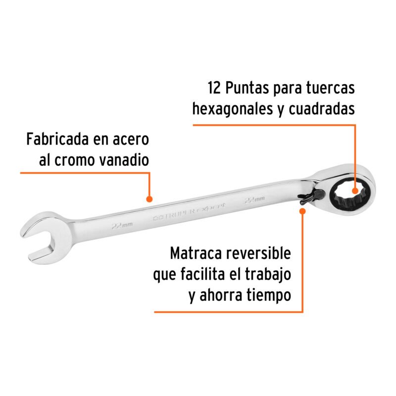 Código: 13760 Llave combinada matraca reversible 22mmx288 mm largo, Expert LL-2022MXR