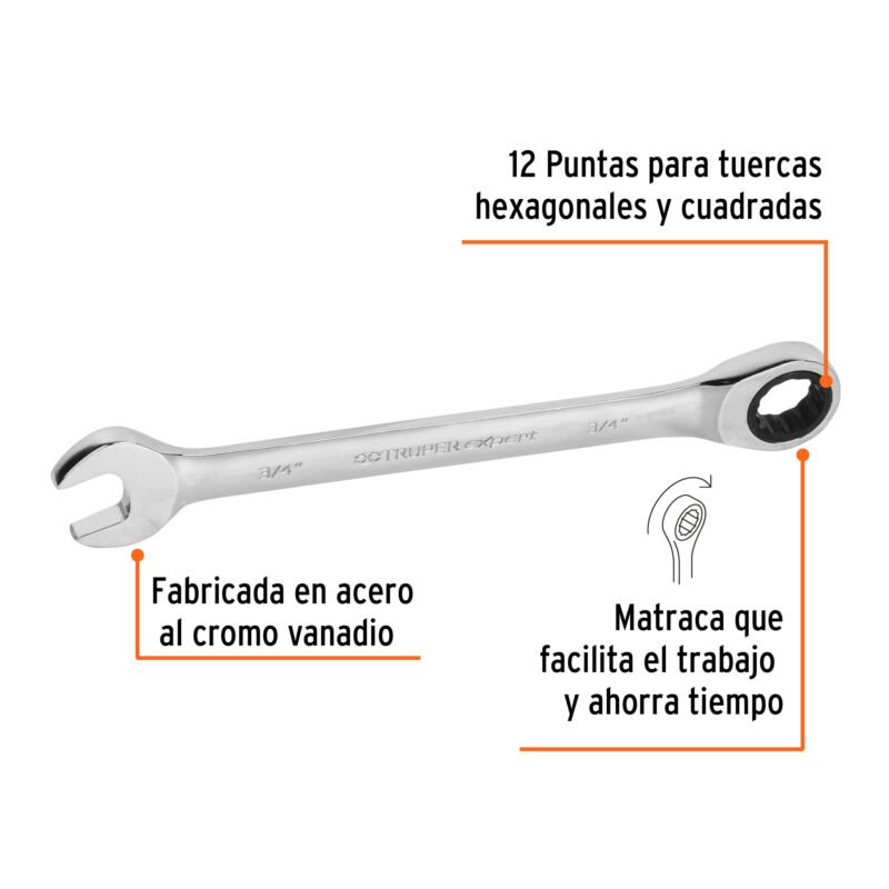 Código: 15741 Llave combinada con matraca 3/4' x 238 mm largo, Expert LL-2024X
