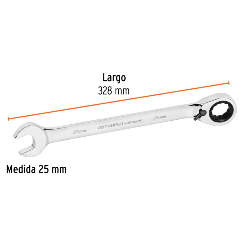 Código: 13769 Llave combinada matraca reversible 25mmx328 mm largo, Expert LL-2025MXR