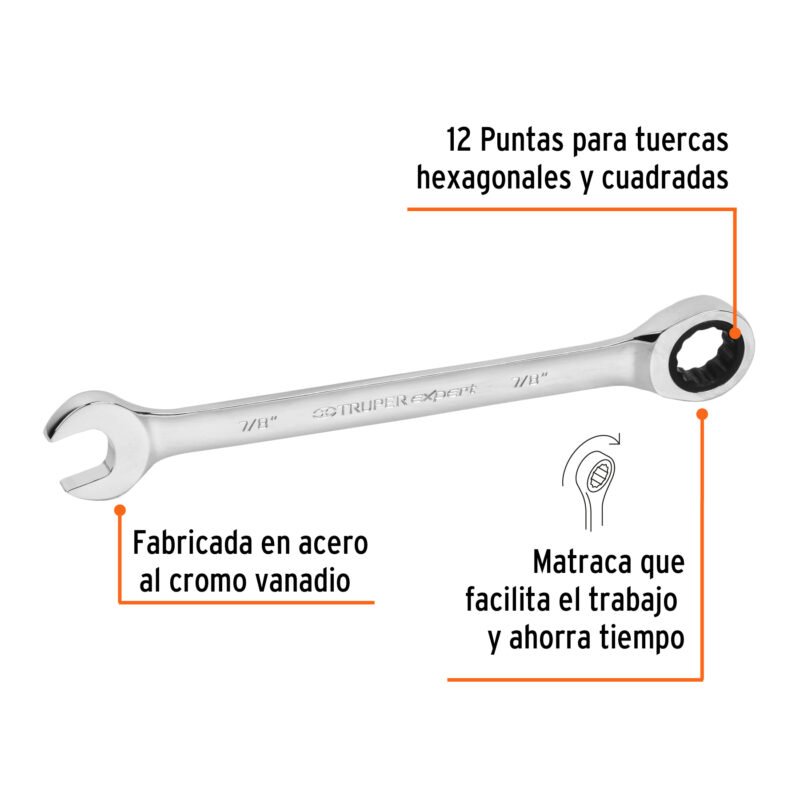 Código: 13603 Llave combinada con matraca 7/8' x 281 mm largo, Expert LL-2028X