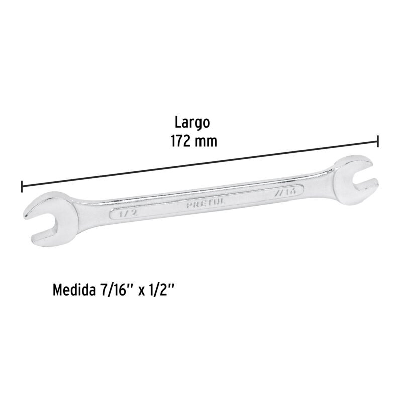 LL-3025PFC2.jpg Código: 21953 Llave española, 7/16 x 1/2' x 172 mm de largo, PRETUL LL-3025P