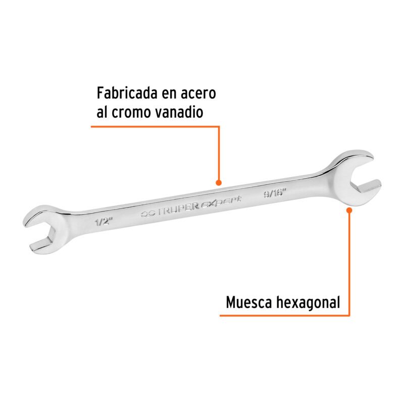 LL-3026FC1.jpg Código: 15688 Llave española, 1/2 x 9/16' x 181 mm de largo, Truper Expert LL-3026