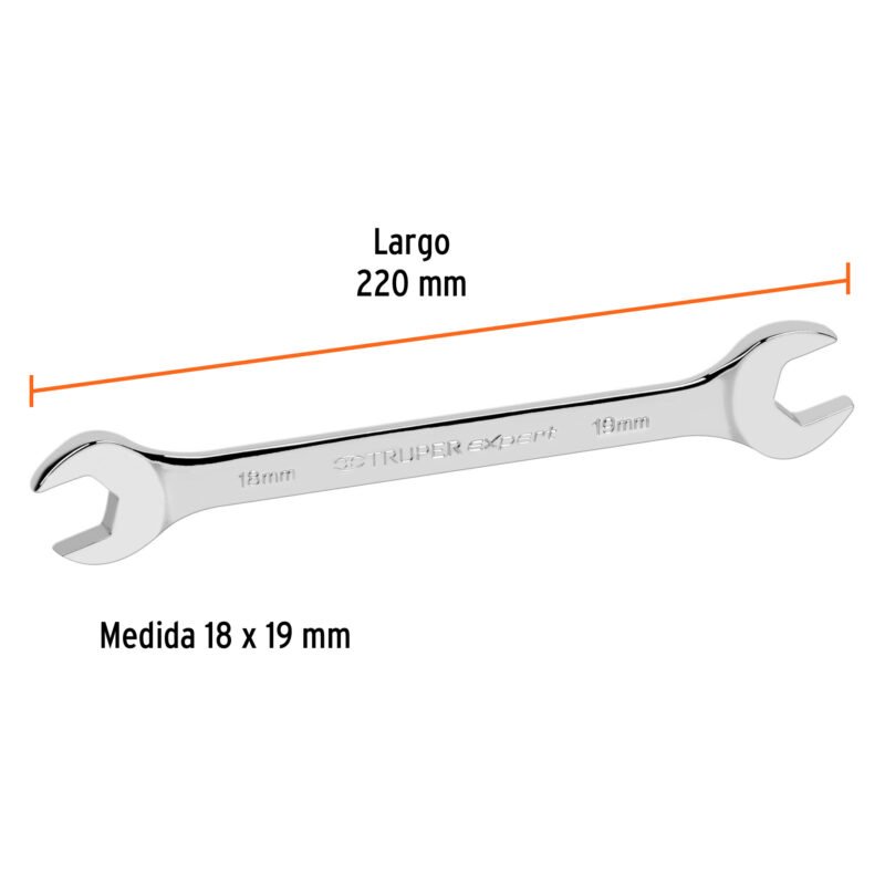 Código: 15716 Llave española 18 x 19 x 220 mm de largo, Truper Expert LL-31819