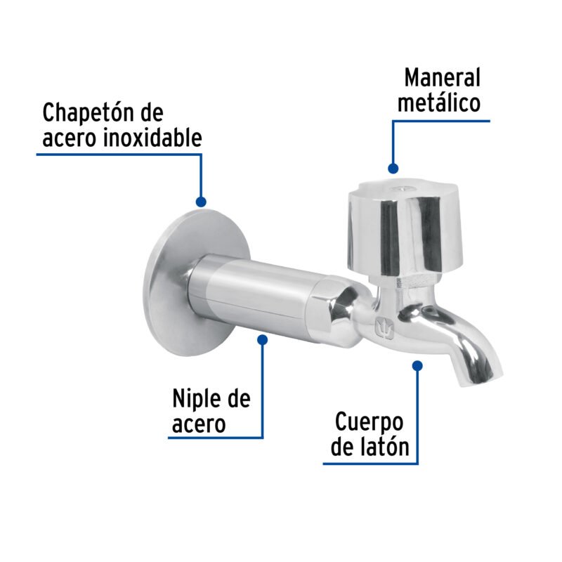 Código: 49105 Llave 1/2' para fregadero con niple y chapeton, cromo, BASIC LL-F