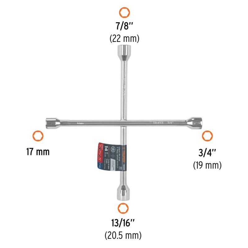 Código: 102635 Llave de cruz 14' pulida y cromada, TRUPER LLCR-14