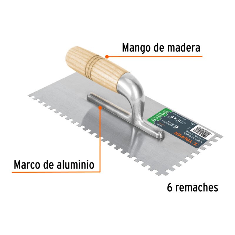 LLM-6CFC1.jpg Código: 15410 Llana 11' dentado cuadrado 1/4', 6 remaches, mgo madera LLM-6C