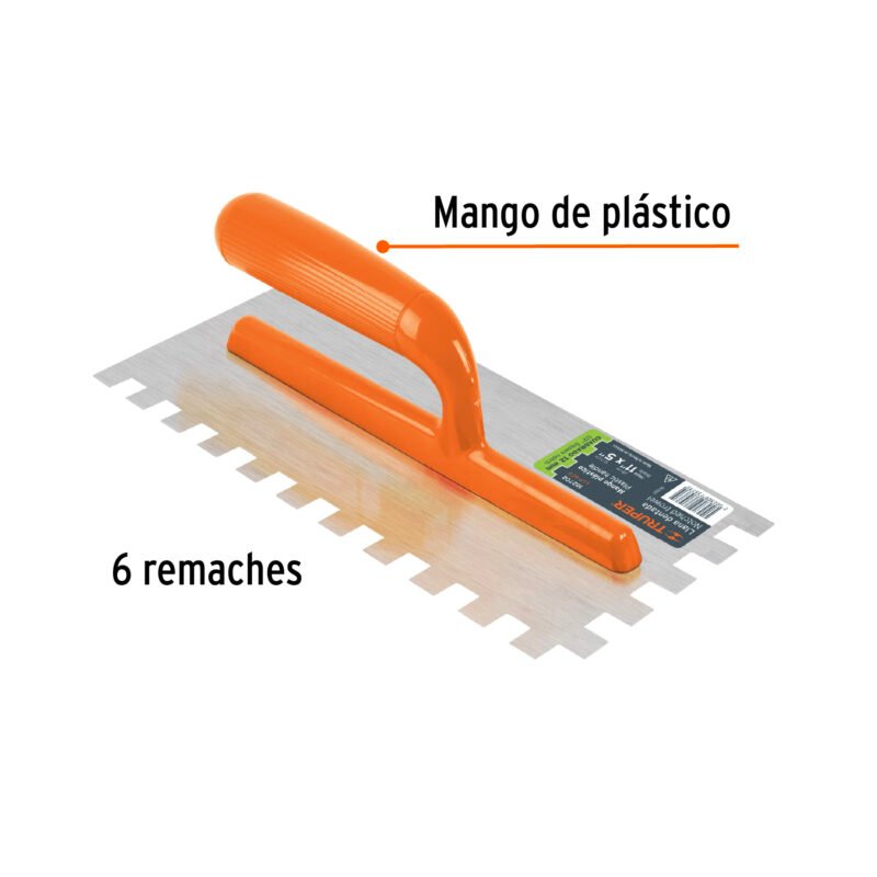 LLP-6CGFC1.jpg Código: 102702 Llana 11' dentado cuadrado 1/2', 6 remaches, mgo plástico LLP-6CG