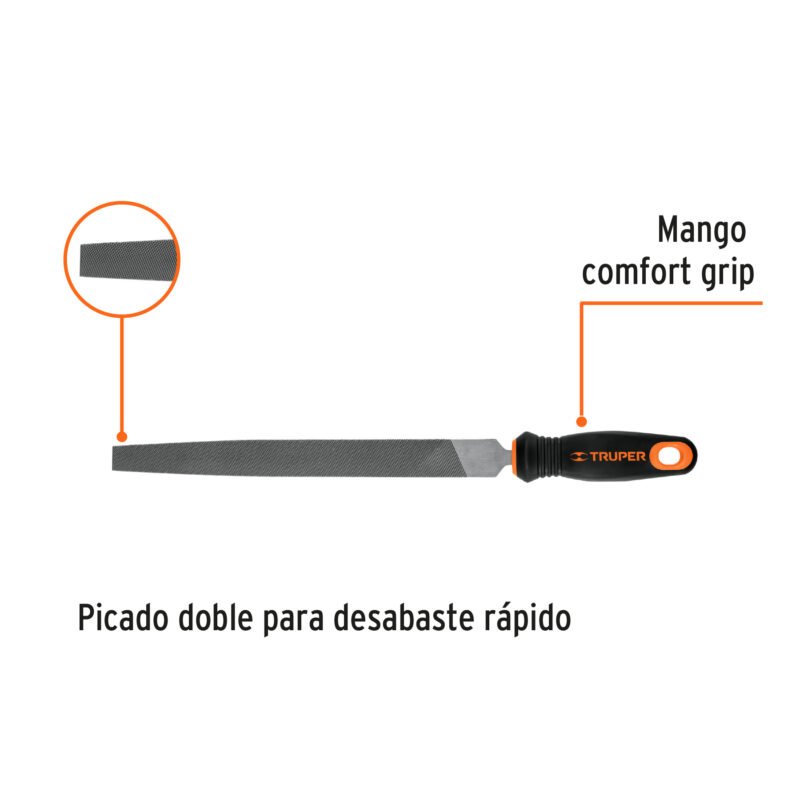 LPB-10TFC1.jpg Código: 11237 Lima plana bastarda 10' con mango doble inyección, TRUPER LPB-10T