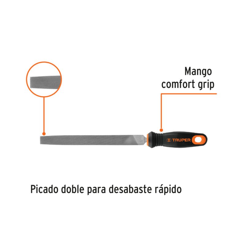 LPB-8TFC1.jpg Código: 15311 Lima plana bastarda 8' con mango doble inyección, TRUPER LPB-8T