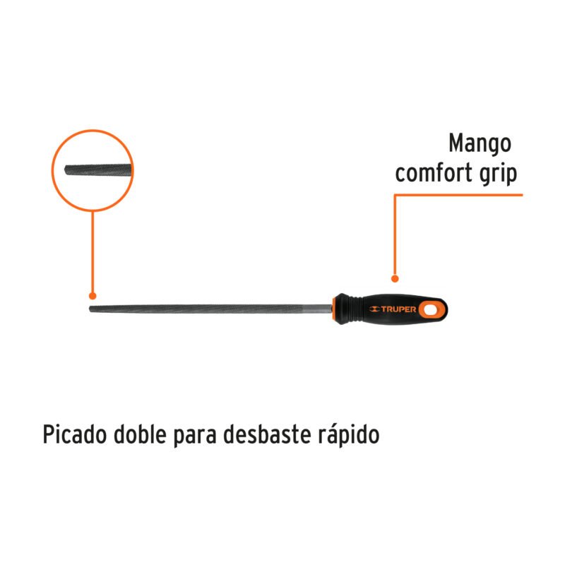 LRB-10TFC1.jpg Código: 11244 Lima redonda bastarda 10' con mango doble inyección, TRUPER LRB-10T
