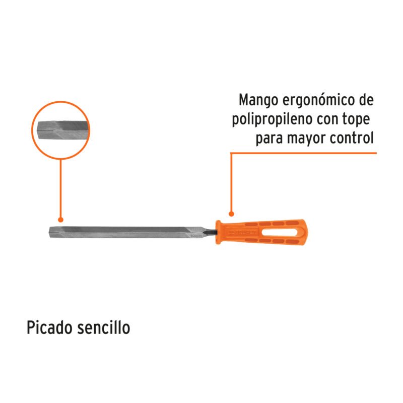 Código: 10922 Lima triángular 8' para machete, 36 dpp, con mango, TRUPER LTR-8M
