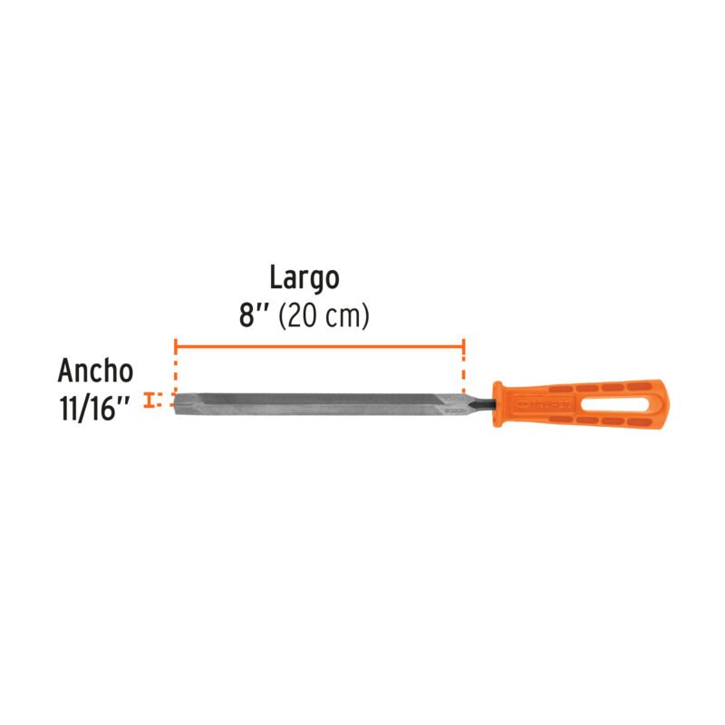 Código: 10922 Lima triángular 8' para machete, 36 dpp, con mango, TRUPER LTR-8M