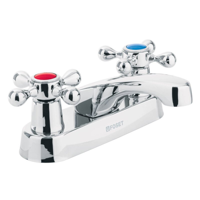 Código: 47680 Mezcladora 4' para lavabo, nariz larga, manerales cruceta M-048E