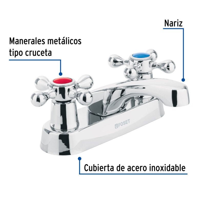 Código: 47680 Mezcladora 4' para lavabo, nariz larga, manerales cruceta M-048E