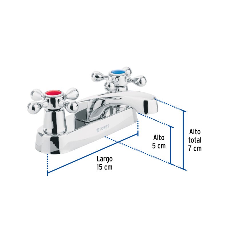 Código: 47680 Mezcladora 4' para lavabo, nariz larga, manerales cruceta M-048E