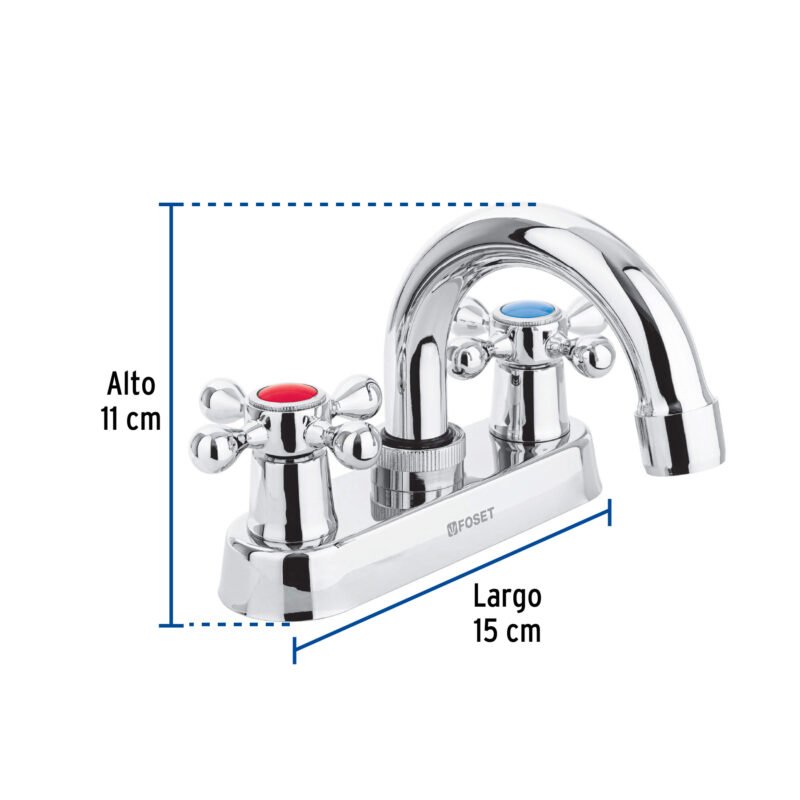 Código: 47681 Mezcladora 4' para lavabo, cuello curvo, manerales cruceta M-050E