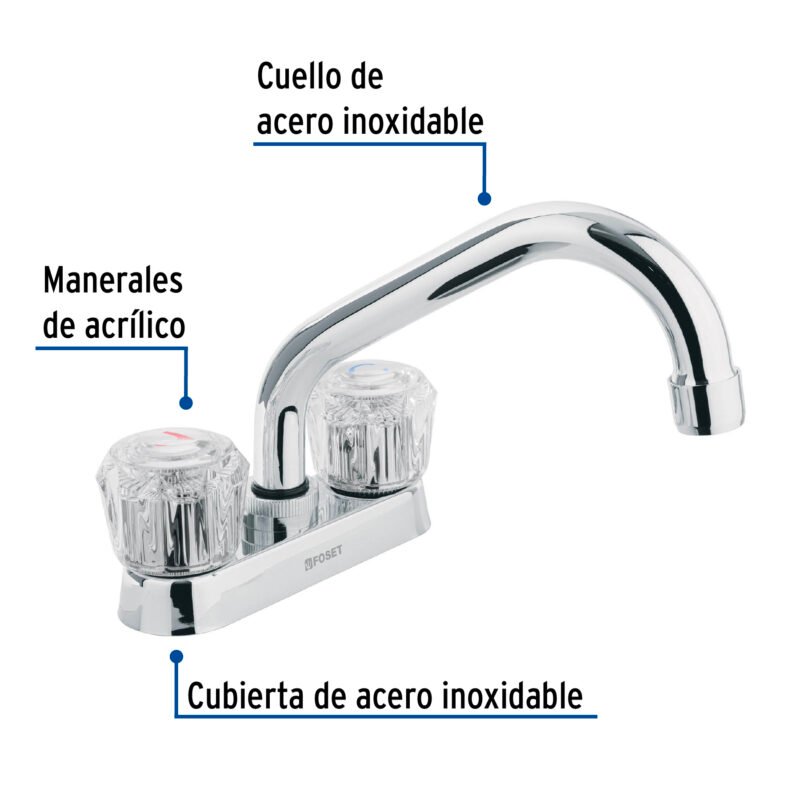 Código: 47685 Mezcladora 4' para lavabo, tubular, manerales de acrílico M-070A
