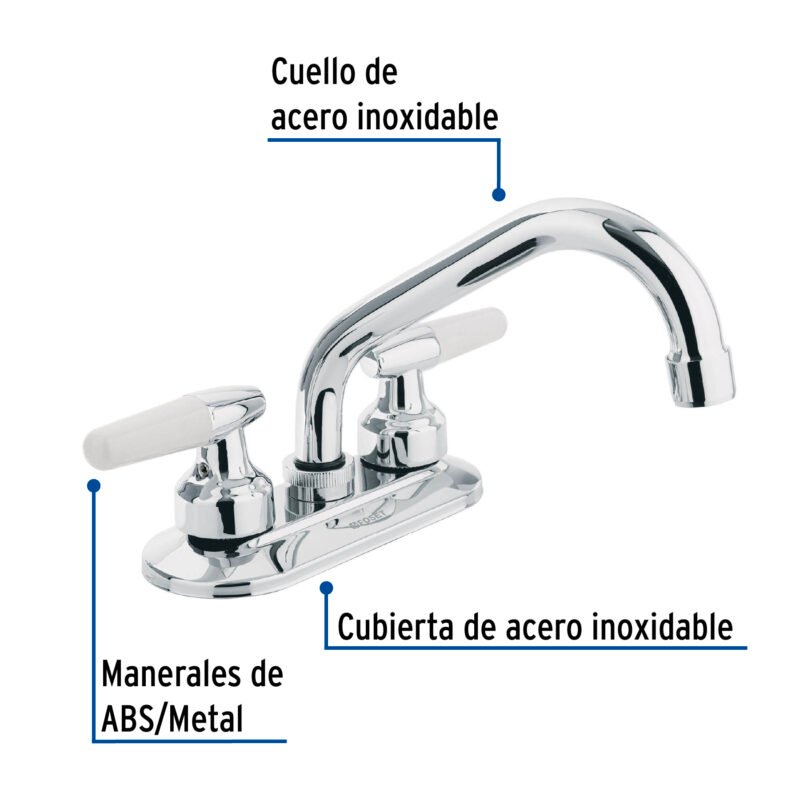 M-070IFC2.jpg Código: 47687 Mezcladora 4' para lavabo, cuello tubular, manerales cono M-070I