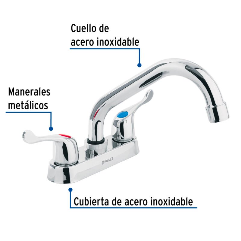 Código: 47686 Mezcladora 4' para lavabo, tubular, manerales palanca M-070P