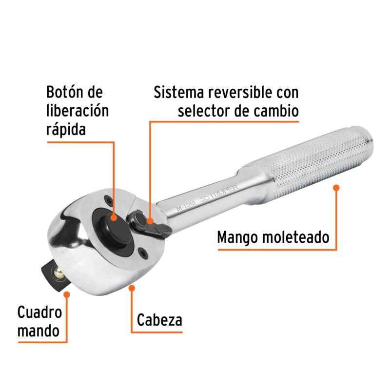 M-1249FC1.jpg Código: 13410 Matraca cuadro 1/2' cabeza de pera de liberación rápida M-1249