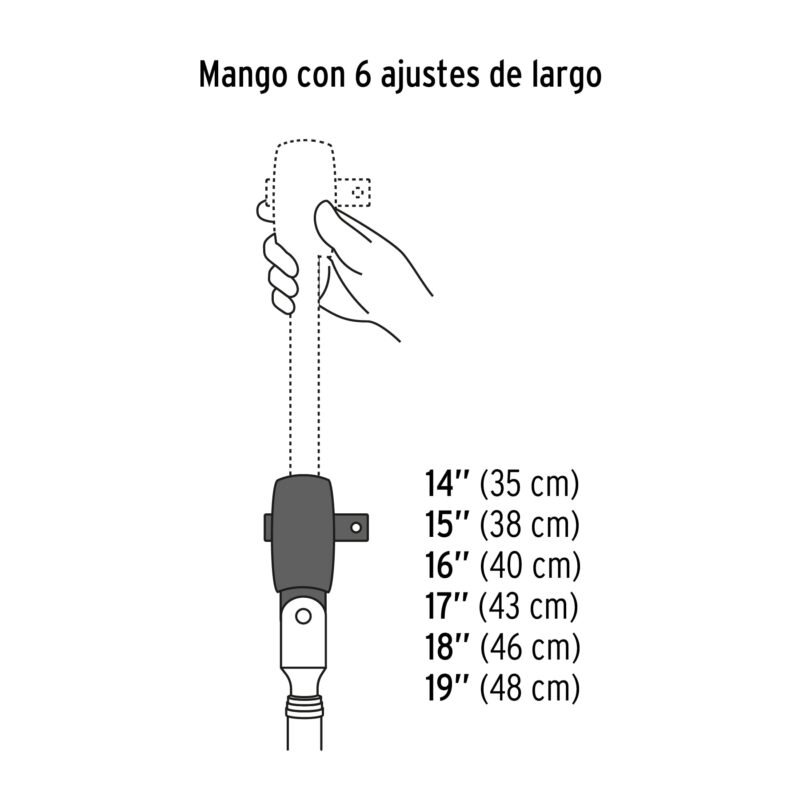 M-1290FC2.jpg Código: 13220 Matraca cuadro 1/2' telescópica de 19' con cabeza articulada M-1290
