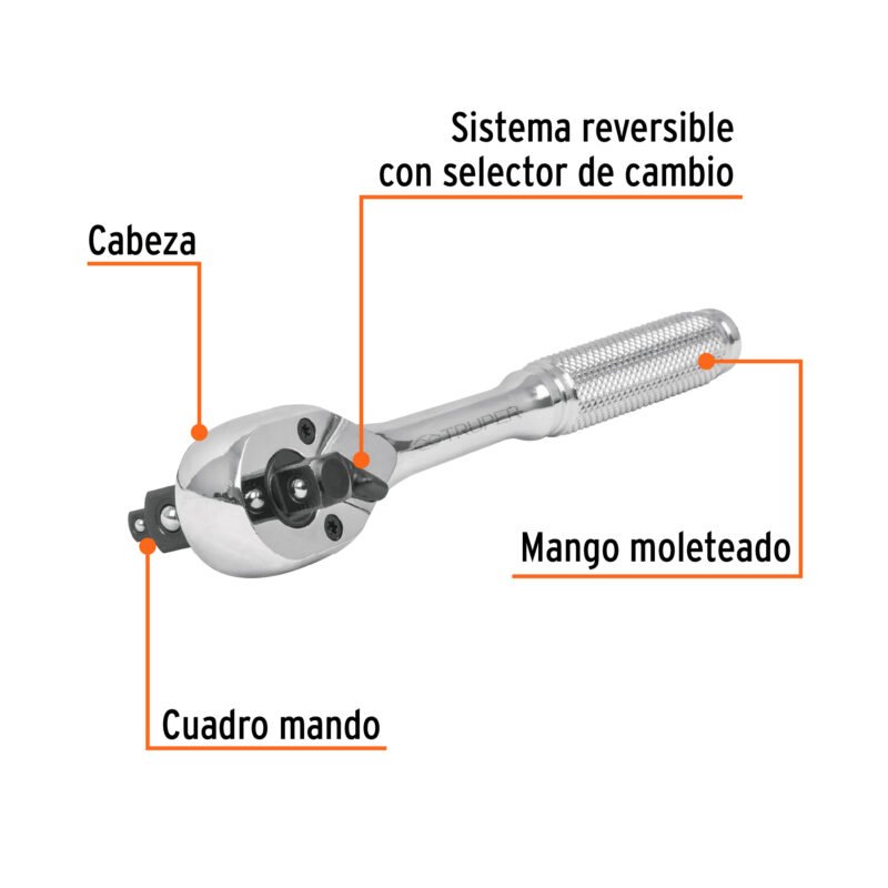 M-1412FC1.jpg Código: 13649 Matraca triple cuadros 1/4', 3/8' y 1/2', Truper M-1412