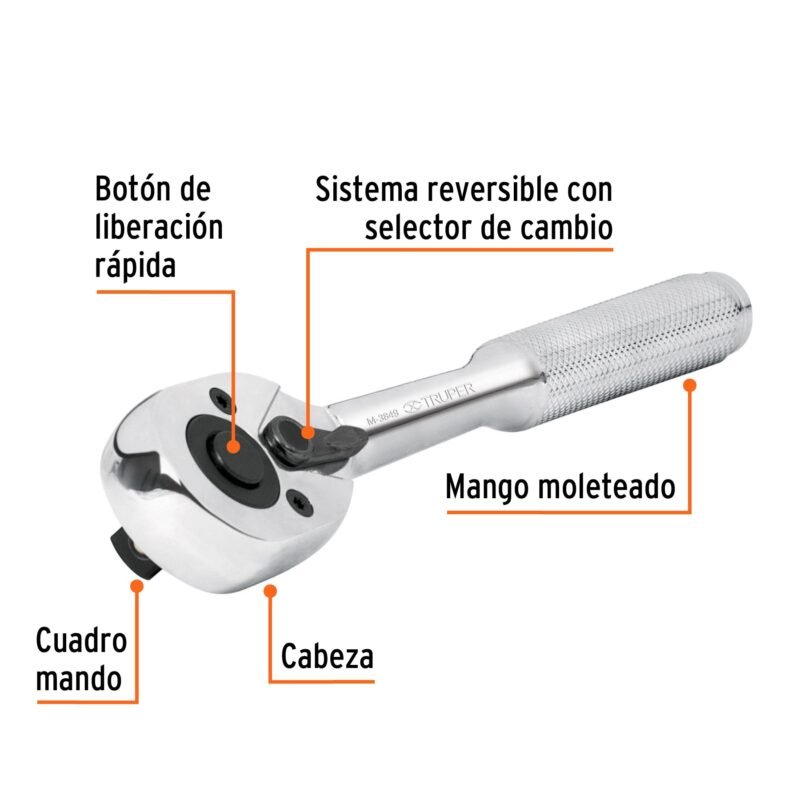 M-3849FC1.jpg Código: 13659 Matraca cuadro 3/8' cabeza de pera de liberación rápida M-3849