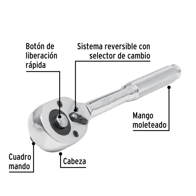 M-3852PBFC1.jpg Código: 21161 Matraca cuadro 3/8' cabeza de pera liberación rápida, Pretul M-3852PB