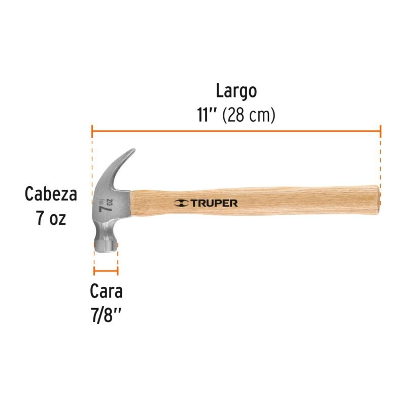MA-7FC2.jpg Código: 16750 Martillo pulido, 7 oz, uña curva, mango madera, TRUPER MA-7