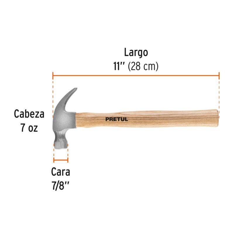 MA-7PFC2.jpg Código: 25000 Martillo semipulido, 7 oz, uña curva, PRETUL MA-7P
