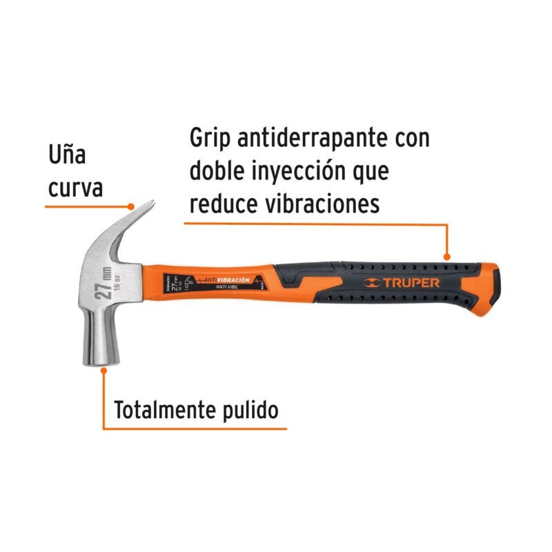 MAC-27FFC1.jpg Código: 10851 Martillo cabeza cónica 27 mm uña curva, mango fibra vidrio MAC-27F