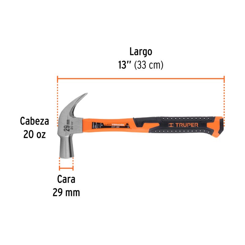 MAC-29FFC2.jpg Código: 10852 Martillo cabeza cónica 29 mm uña curva, mango fibra vidrio MAC-29F