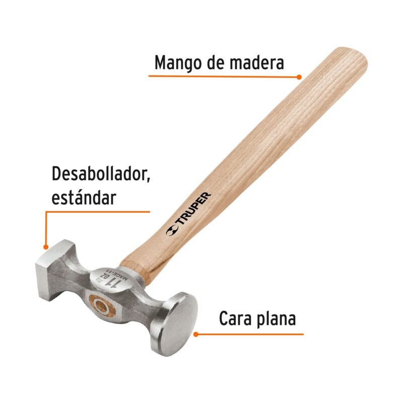 MACE-11FC1.jpg Código: 16864 Martillo desabollador 11 oz estándar, mango 12', Truper MACE-11