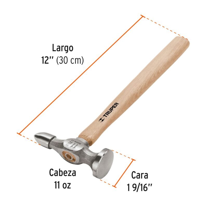 MAFA-11FC2.jpg Código: 16865 Martillo desabollador 11 oz fino, mango 12', Truper MAFA-11