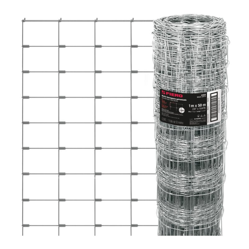 Código: 42859 Rollo malla borreguera, 1m x 50m acero galvanizado, 23kg MAGA-50X10