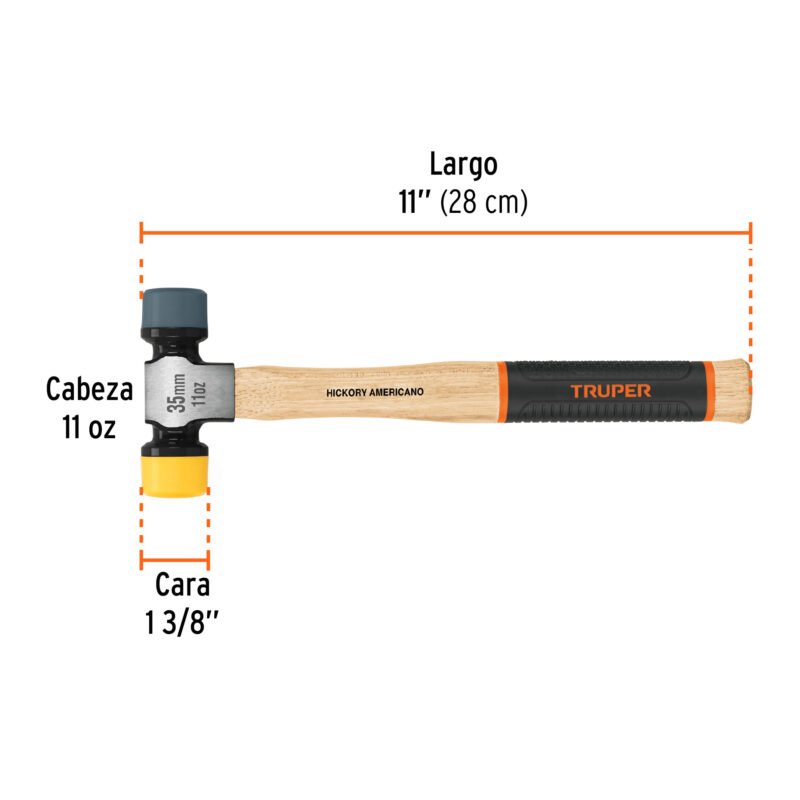 MASU-35FC2.jpg Código: 13137 Martillo 35 mm con caras suaves intercambiables, Truper Grip MASU-35