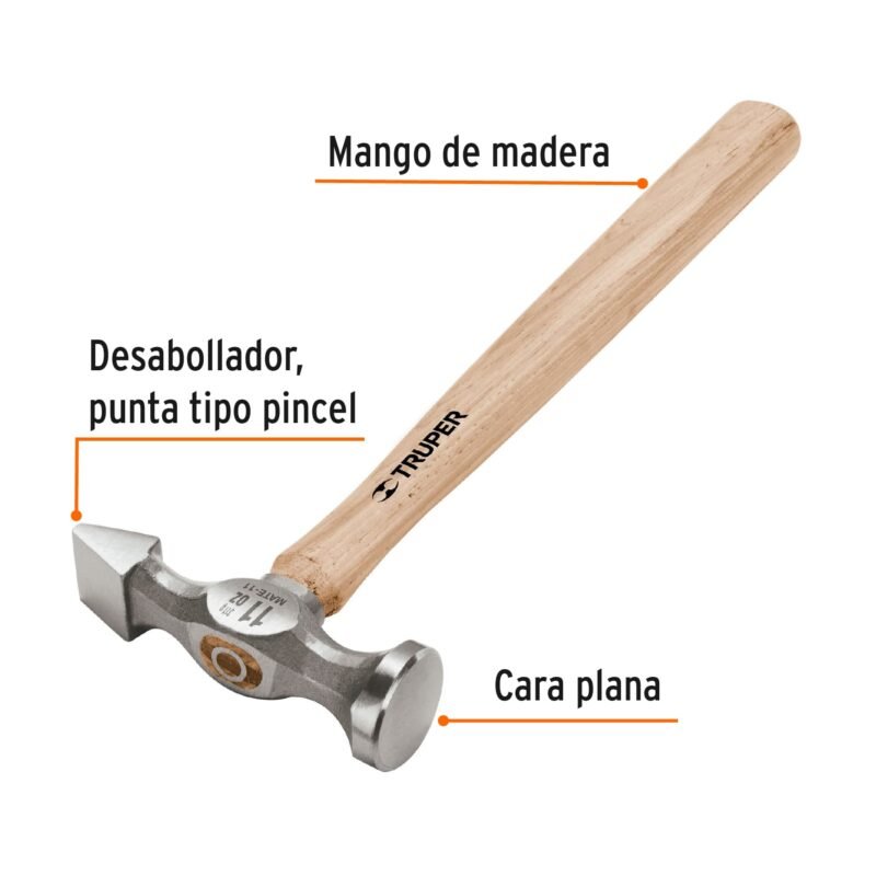 Código: 16870 Martillo desabollador 11 oz tipo cincel, mango 12', Truper MATE-11